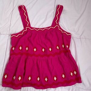 LOFT Fuchsia Tank with Red and White Embroidery